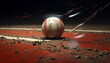 Competitive baseball team hitting ball with fiery speed on infield generated by AI