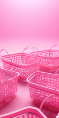 Poster - A group of pink baskets sitting on top of a table. This versatile image can be used for various purposes