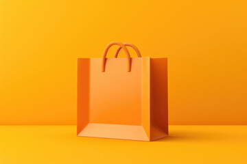 Poster - An orange shopping bag on a vibrant yellow background. Perfect for illustrating a shopping concept or promoting sales.