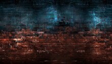 Old Wall Background With Stained Aged Bricks, Full Texture, Panoramic View