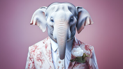 Wall Mural - anthropomorphize funny animals  with wearing clothes - portrait elephant