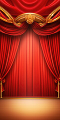 Poster - A stage with a red curtain and gold trim. Perfect for theater performances and events.
