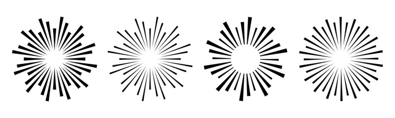 Leinwandbilder - Radial stripes fireworks. Sunburst icon collection. Retro design element. Vector illustration.