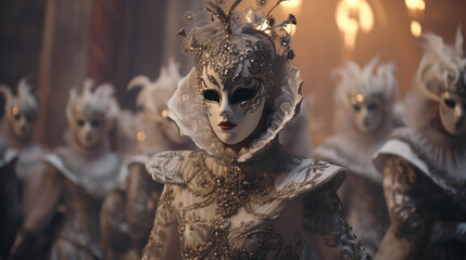 Venetian Grandeur: A Dazzling Masquerade Ball at the Venice Carnival, Adorned with Ornate Masks and Lavish Costumes.