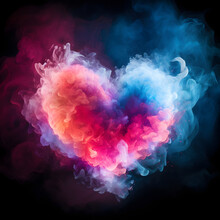 Minimal Love Concept Of Heart Shaped Made Of Colorful Smoke. Soft Pastel Colors. Creative Valentine's Day.