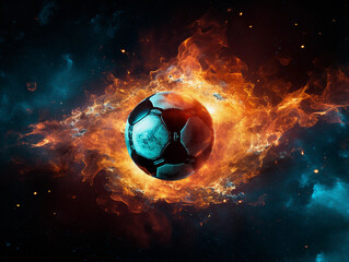 Wall Mural - soccer ball morphing into a black hole, pulling in energy, vibrant nebula, intense and surreal
