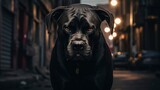 Fototapeta  - Angry big dog on a dark city street. Generation AI