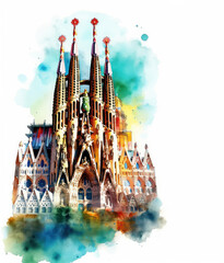 Wall Mural - Watercolor drawing of the Sagrada Familia cathedral in Barcelona. Generative AI.