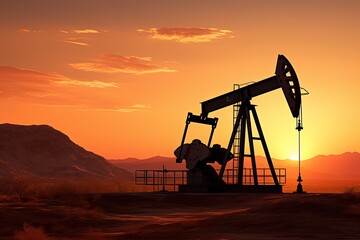 Wall Mural - Crude oil pumpjack rig at sunset.