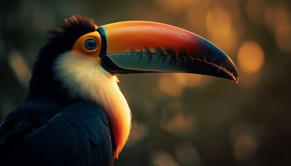 Wall Mural - The vibrant toucan perches on a branch in the forest generated by AI