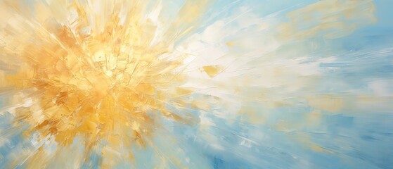 Wall Mural - Closeup of abstract rough gold blue sun explosion painting texture, with oil brushstroke, pallet knife paint on canvas - Art background