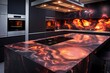 Orange epoxy resin kitchen countertops, looks like lava.