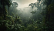 A mysterious adventure through the spooky tropical rainforest awaits generated by AI