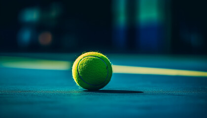 Canvas Print - Selective focus on tennis ball in motion, a vibrant competition generated by AI