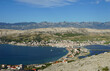 Aerial view to the landscape of the island of Pag and town Pag in Croatia