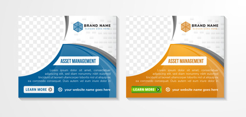 Poster - Asset management headline of brochure template. Business finance. Flyer, booklet, leaflet print, cover design. Vector horizontal layouts for magazines, annual reports, advertising posters. photo space
