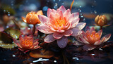 Fototapeta Kwiaty - Tranquil scene of a single flower floating on water reflection generated by AI