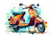 Watercolor drawing of an urban motorcycle. Generative AI.
