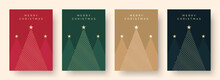 Christmas Card Vector Design Template. Set Of Christmas Card Designs With Geometric Christmas Tree Illustration. Merry Christmas Greeting Card Concepts