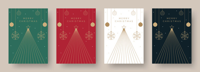 Wall Mural - christmas card vector design template. set of christmas card designs with geometric festive scene il
