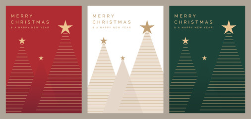 Wall Mural - set of christmas card designs. festive greeting card designs with christmas trees illustration. merr