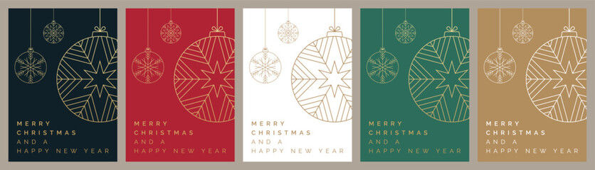 Wall Mural - set of christmas card designs. christmas card templates with festive bauble decoration illustration.
