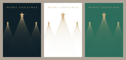 Wall Mural - christmas card design set. festive greeting card templates with simple geometric christmas tree illu