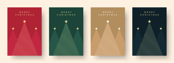 Poster - Christmas Card Vector Design Template. Set of Christmas Card Designs with Geometric Christmas Tree Illustration. Merry Christmas Greeting Card Concepts