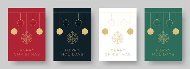 Wall Mural - christmas card designs with decorative baubles illustration. set of trendy elegant christmas card co