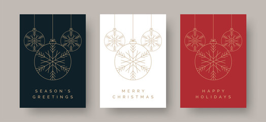 Wall Mural - christmas card designs with decorative baubles illustration. set of trendy elegant christmas card co