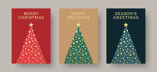 Wall Mural - set of christmas card designs with golden decorative christmas tree illustration. modern luxury chri