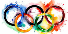 Watercolor Drawing Of The Olympics Logo. Generative AI.