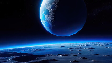 Wall Mural - moon surface and planet earth in the distance space view.adventure, exploring galaxy, science, futur