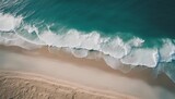 Fototapeta  - aerial view of ocean sea waves beach, horizontal, close up

