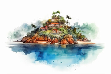 Wall Mural - Watercolor drawing of Phuket Beach in Thailand. Generative AI.