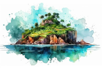 Wall Mural - Watercolor drawing of Phuket Beach in Thailand. Generative AI.