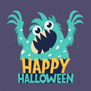 Happy Halloween Party Poster With Monster Vector