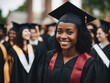 Portrait of a black American girl with a beautiful and sincere smile at a university graduation cere
