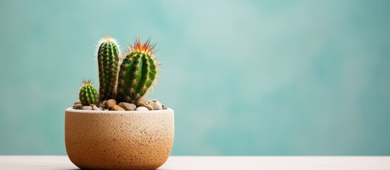 Wall Mural - A potted garden cactus containing a petite stone