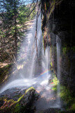 Fototapeta Dmuchawce - Stunning waterfall Orlov kamen (Eagle's rock), on Old mountain, cascading down the cliff in the colorful forest and a rainbow at the bottom