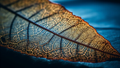  Vibrant green leaf vein pattern backlit by autumn sunlight outdoors generated by AI