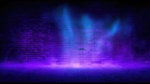 Brick Wall Texture Pattern Blue And Purple Background An Empty Dark Scene Laser Beams Neon Spotlights Reflection On The Floor And
