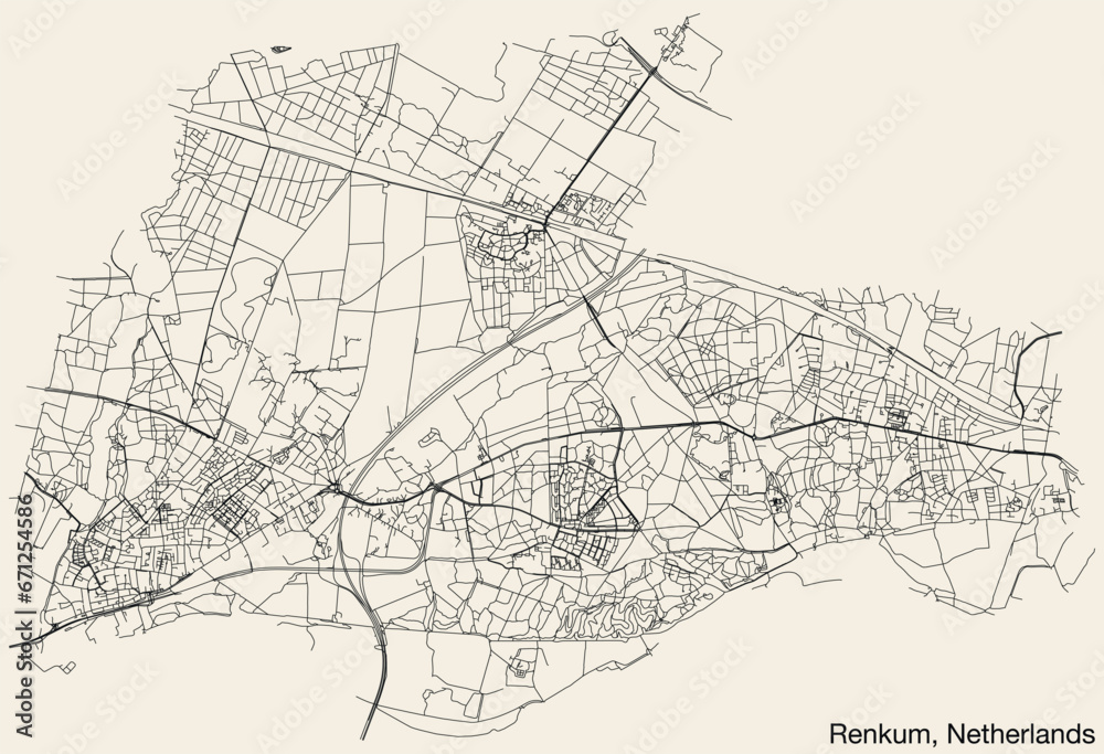 Detailed hand-drawn navigational urban street roads map of the Dutch ...