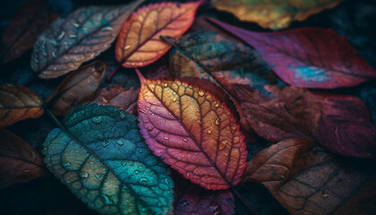 Poster - Vibrant autumn leaves in multi colored pattern, a nature beauty generated by AI