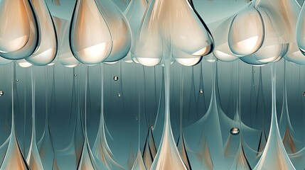 Poster -  a group of water drops hanging from a ceiling next to a wall of water drops on a wall of water.  generative ai