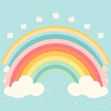 Fototapeta Dziecięca - a rainbow and clouds on a blue background