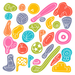 Wall Mural - Set of hand drawn sport elements. Sport equipments icons collection. Fitness, healthy lifestyle