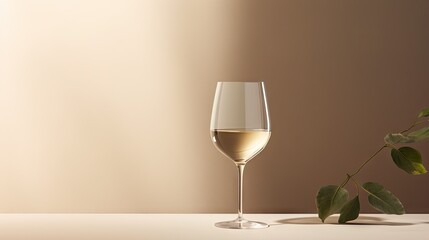 Canvas Print -  a glass of white wine sitting on a table next to a green leafy plant on the side of the table.  generative ai