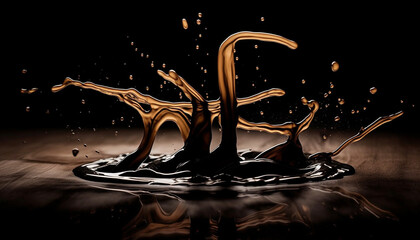 Sticker - Smooth chocolate pouring over dessert, creating wave pattern reflection generated by AI