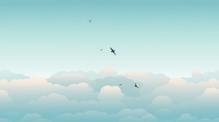 Canvas Print -  a flock of birds flying through a blue cloudy sky with a bird in the middle of the sky and a bird in the middle of the clouds.  generative ai